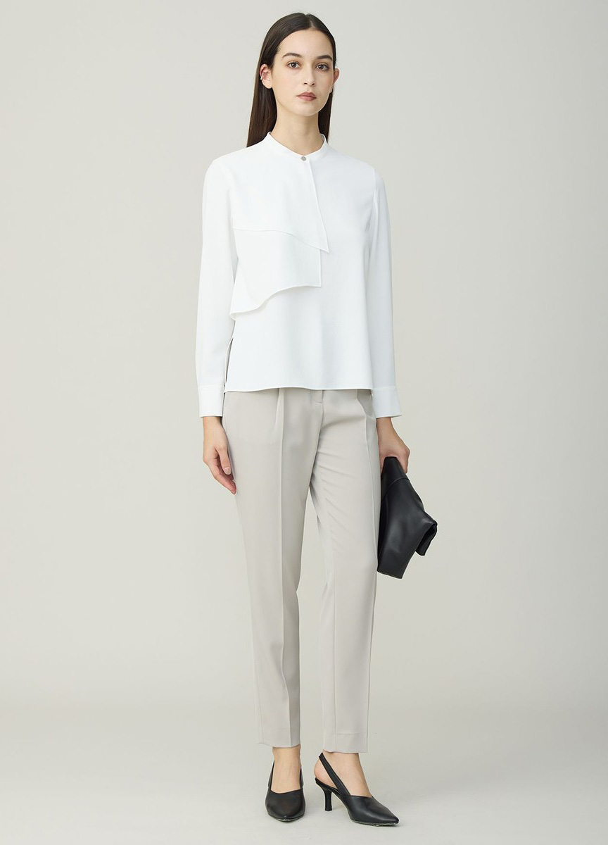 荷葉裝飾設計長袖襯衫